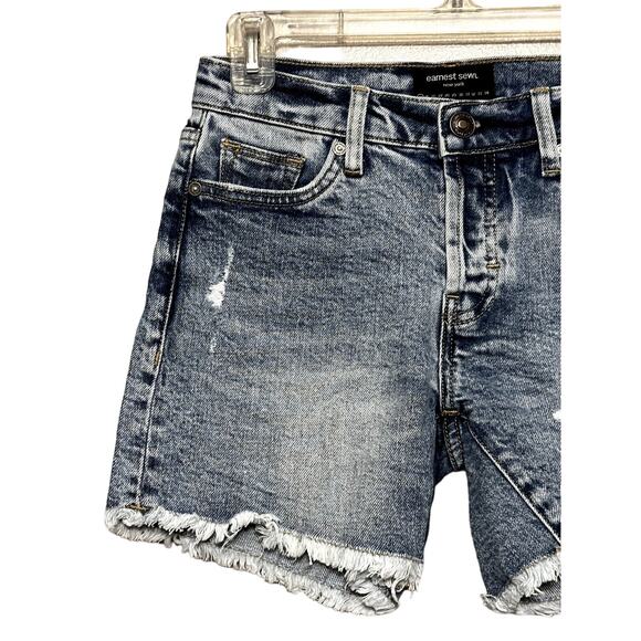 Earnest Sewn Denim Shorts Cut-Off Frayed Hem Distressed Mid-Rise Waist W 24 NWT - Picture 2 of 9